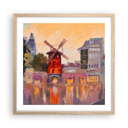 Plakat i ramme af lyst egetræ - Parisiske ikoner - Moulin Rouge - 50x50 cm