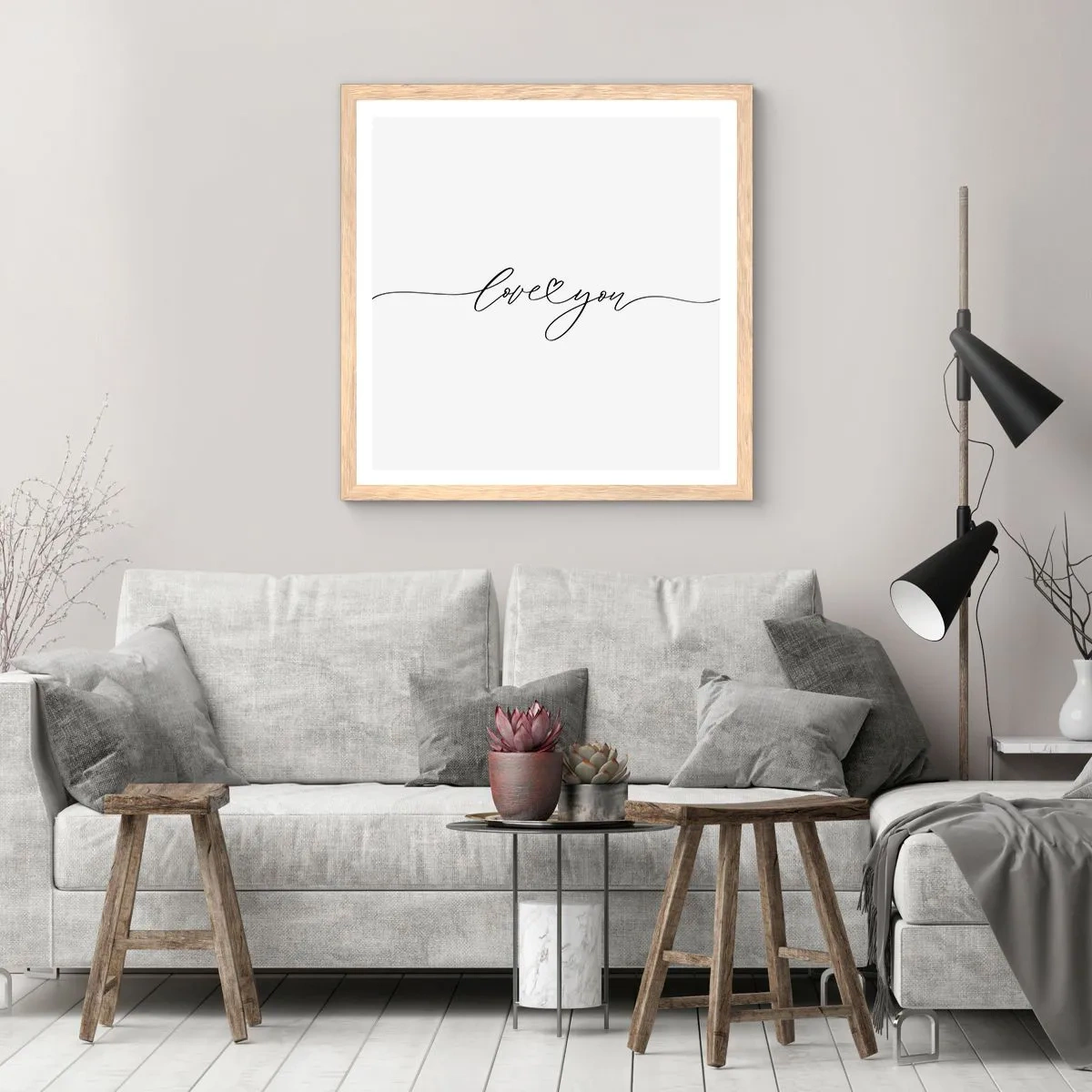 Plakat i ramme af lyst egetræ - Sort og hvid - 30x30 cm