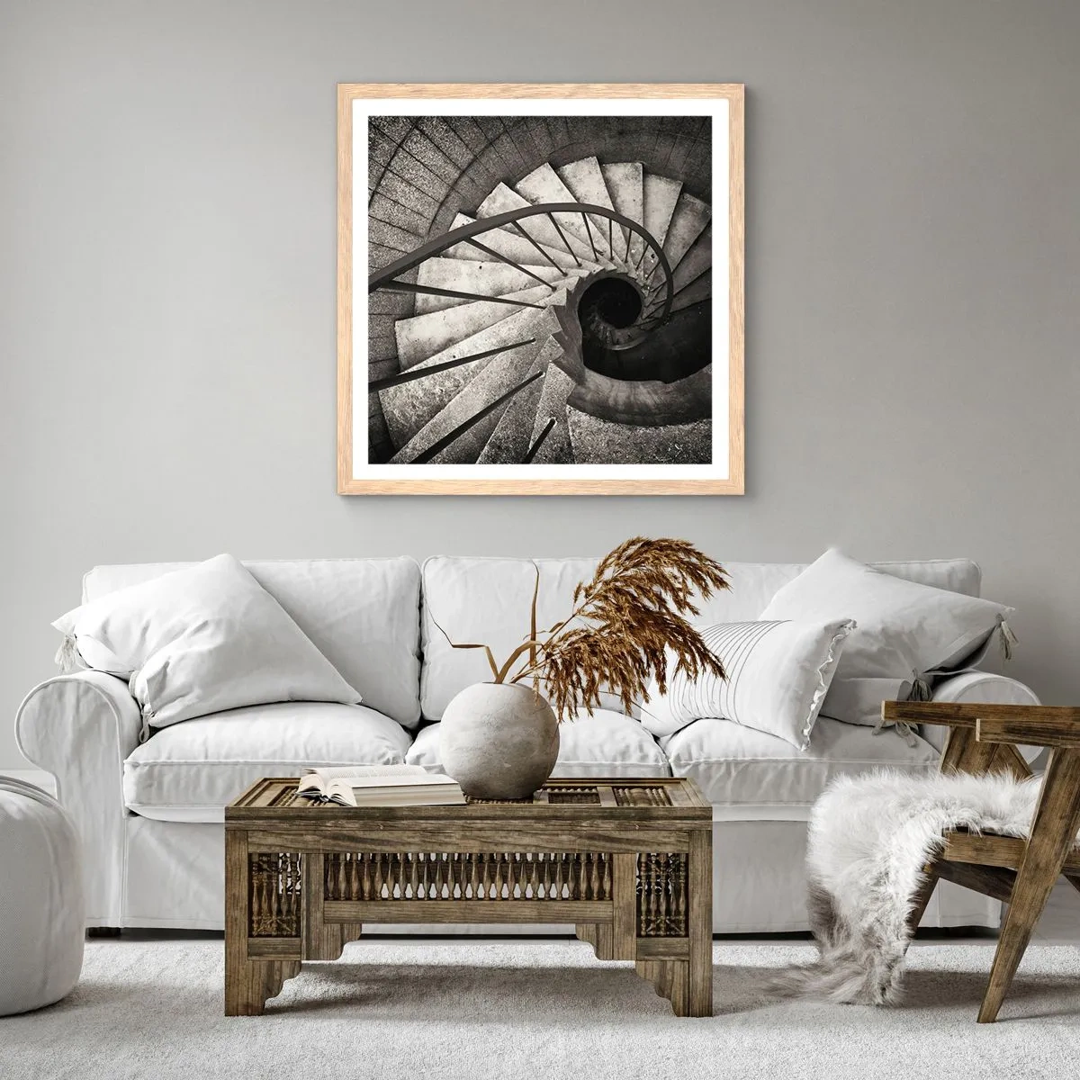Plakat i ramme af lyst egetræ - Op ad trapperne, ned ad trapperne - 50x50 cm
