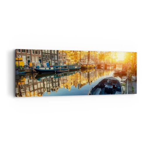 Lærredstryk - Billede på lærred - Morgen i Amsterdam - 90x30 cm
