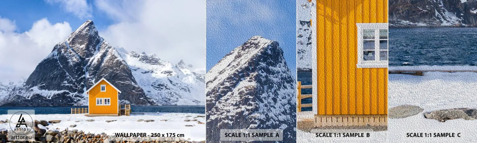 Prøve Fototapet Premium Sand - Skandinavisk ferie - Vinter, Alperne, Bjerge - 100x30 cm