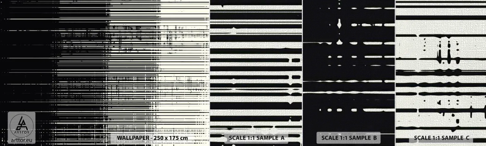 Prøve Fototapet Premium Canvas - Bølger og vibrationer - Sort og hvid, Stregkoder, Linjer - 100x30 cm