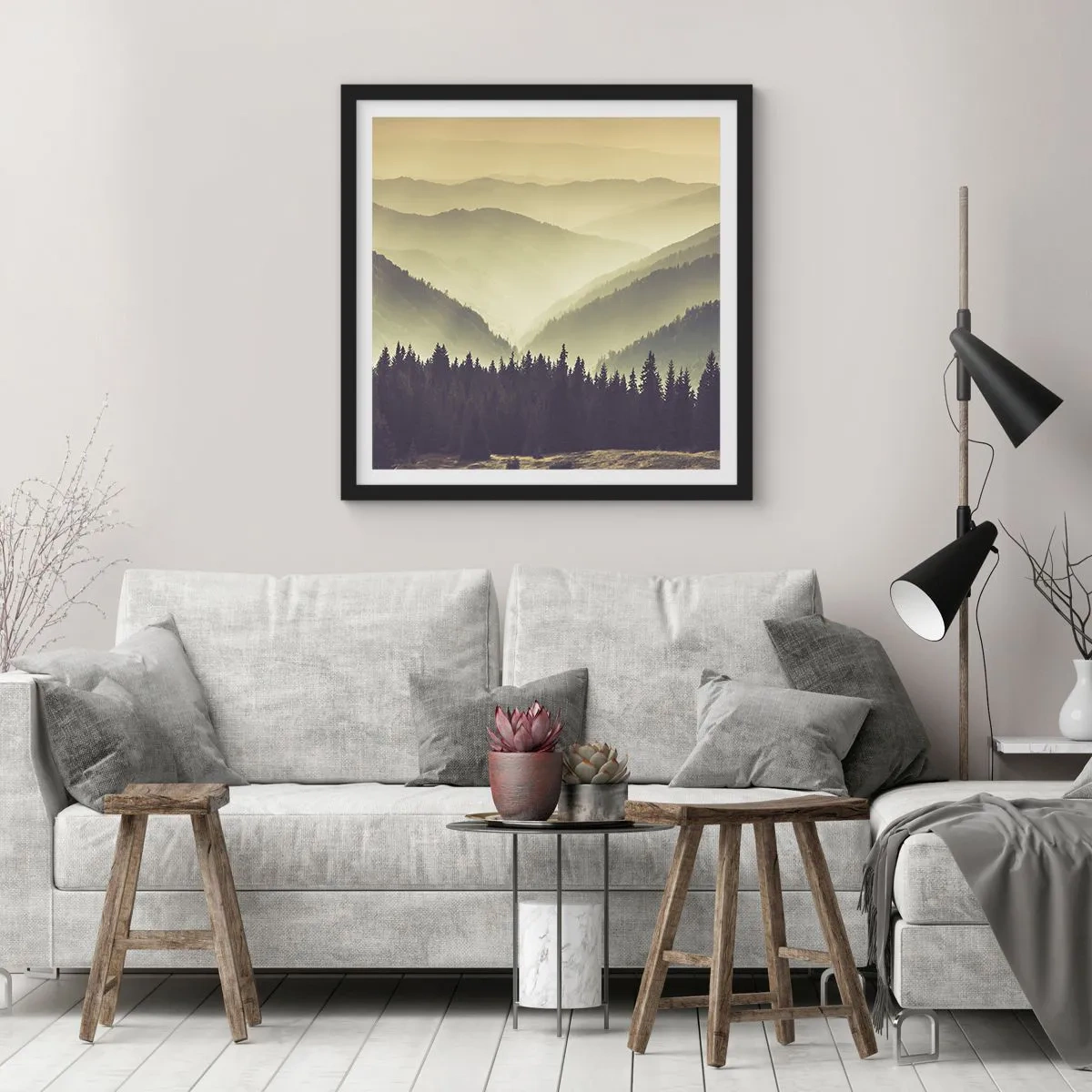 Plakat i sort ramme - Bag de syv bjerge... - 30x30 cm