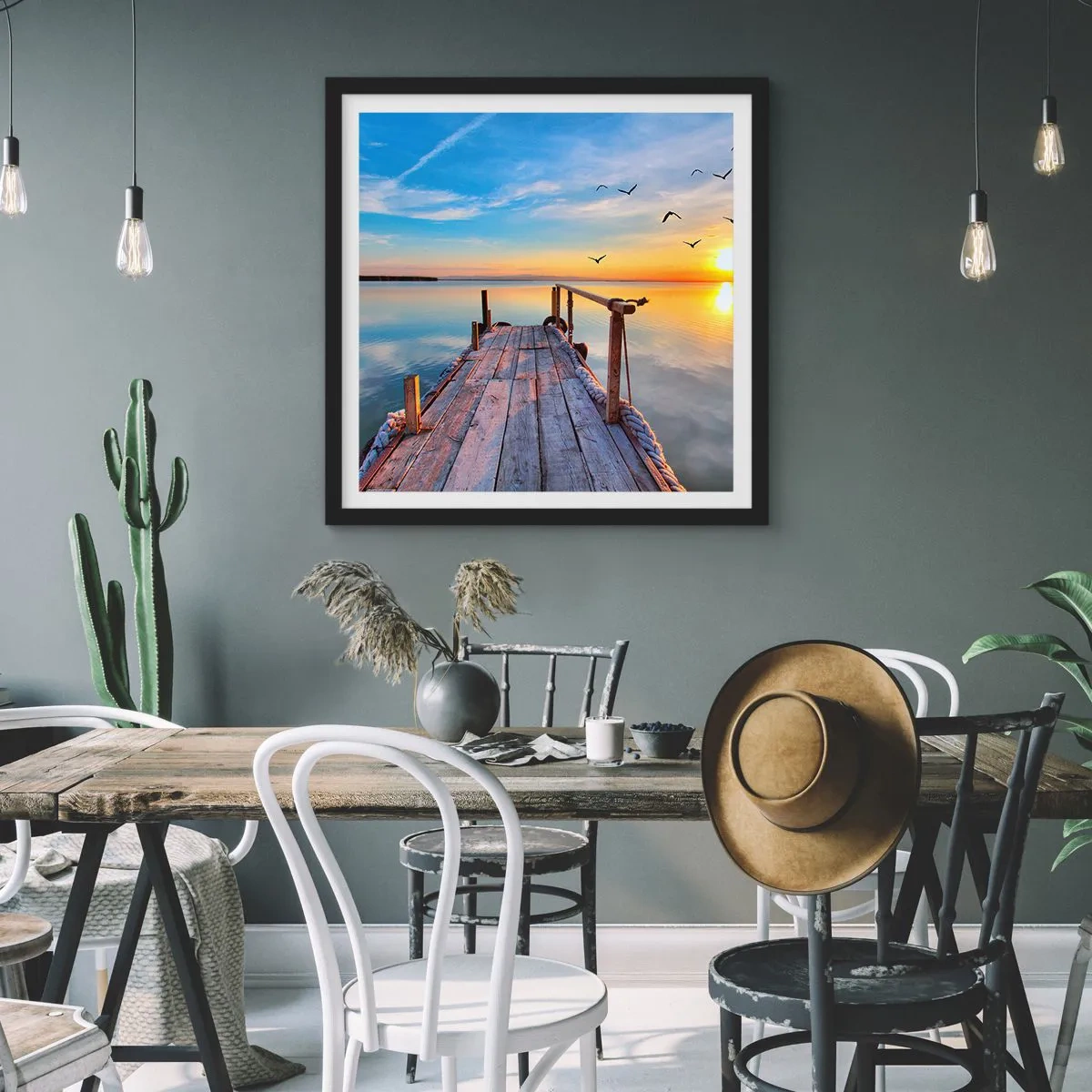 Plakat i sort ramme - Går fremad mod solen - 40x40 cm