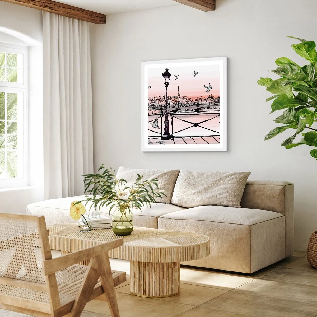 Plakat i hvid ramme - Over Paris' hustage - 40x40 cm