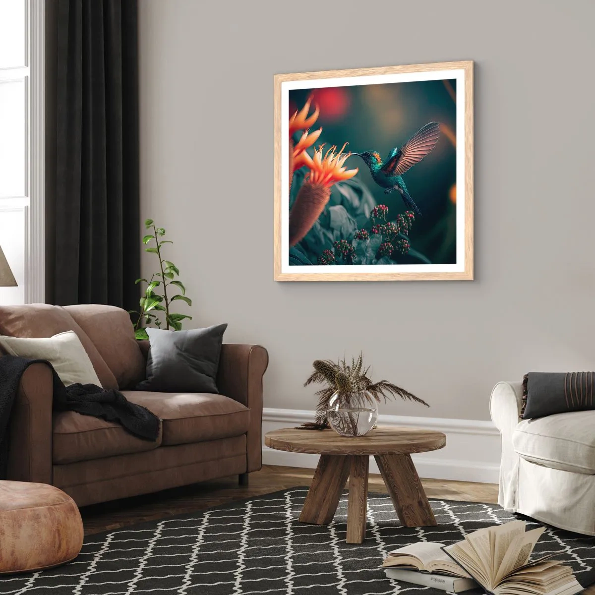 Plakat i ramme af lyst egetræ - Et virkelig farverigt liv - 30x30 cm