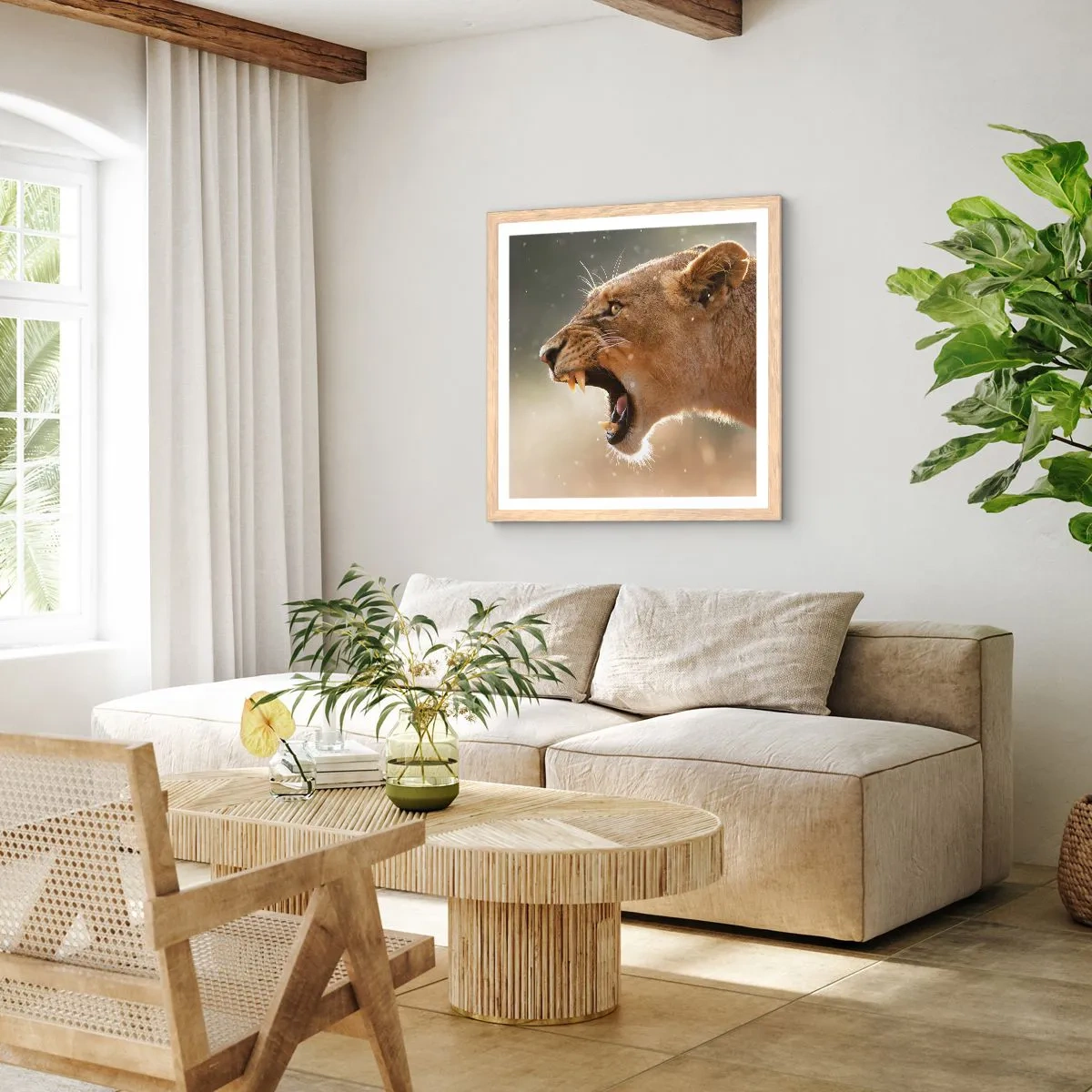 Plakat i ramme af lyst egetræ - Prøv ikke at lytte - 60x60 cm