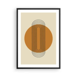 Plakat i sort ramme - Geometrisk mønster med orange cirkler og linjer - 50x70cm - Den perfekte plan - Moderne vægdekoration til stue og soveværelse ARTTOR