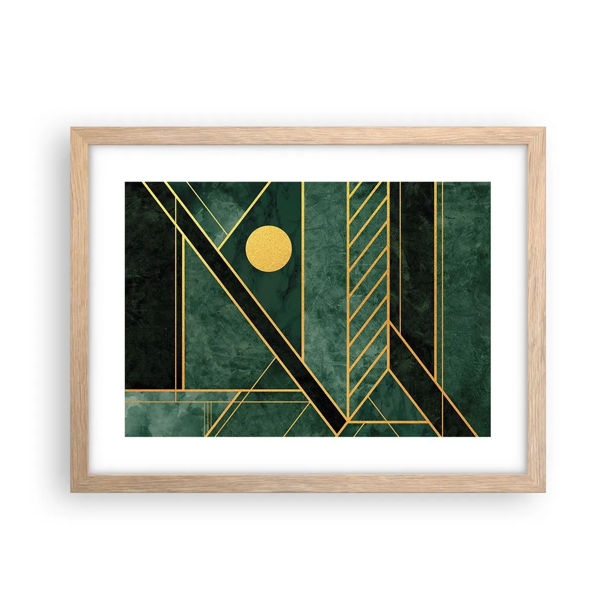 Plakat i ramme af lyst egetræ - Dynamikken i guld og azurblå - 40x30 cm