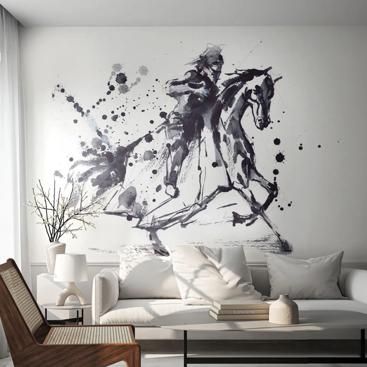 Fototapet Selvklæbende Deluxe Sticker - Sort ridder - Abstraktion, Ridder til hest, Ridderrustning - 200x140 cm
