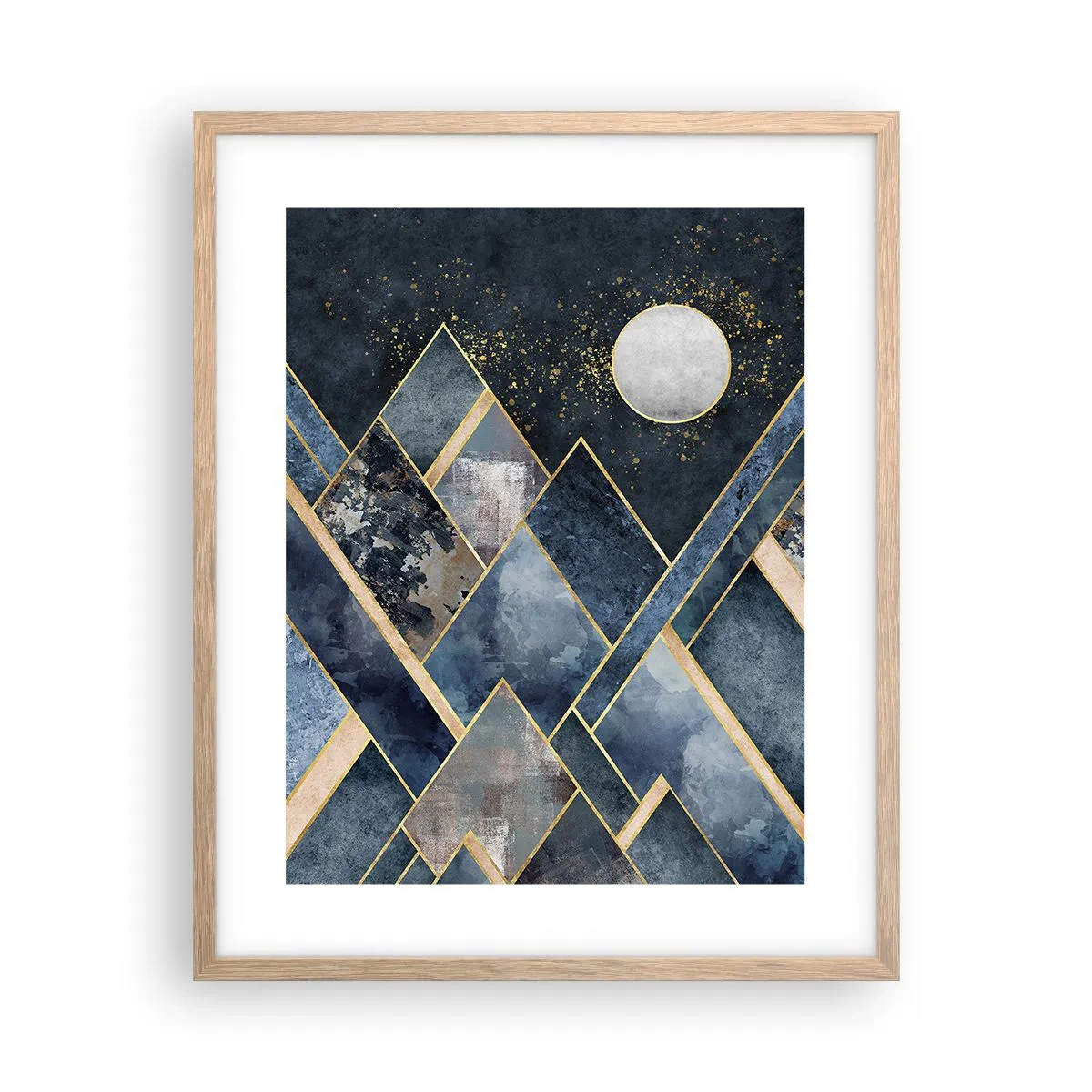 Plakat i ramme af lyst egetræ - Geometrisk landskab - 40x50 cm