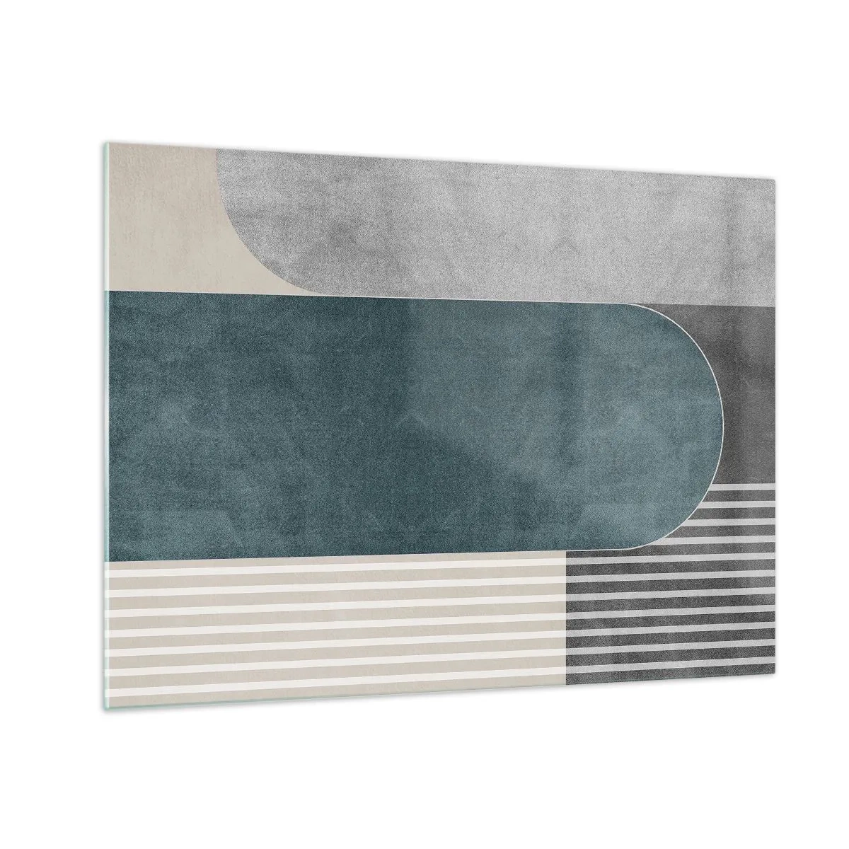 Billede på glas - Geometrisk form i nuancer af grå, beige og grøn - 70x50cm - Horisontal komposition - Moderne vægdekoration til stue og soveværelse ARTTOR