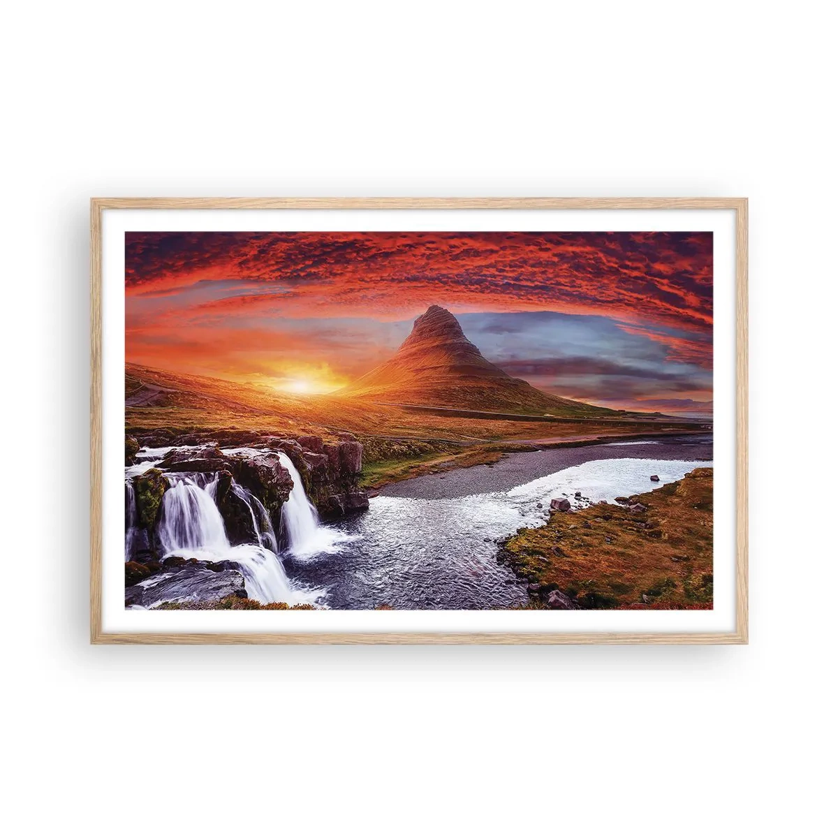 Plakat i ramme af lyst egetræ - En udsigt over Midgård - 91x61 cm