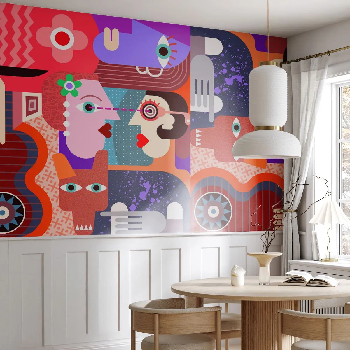 Fototapet Standard Eco - Øje mod øje - Abstraktion, Stykke, Ansigter - 400x280 cm