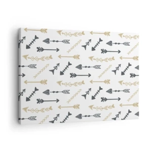 Lærredstryk - Billede på lærred - Et minimalistisk mønster med pile i beige og grå farver. - 70x50cm - Skyttens drøm - Moderne vægdekoration til stue og soveværelse ARTTOR