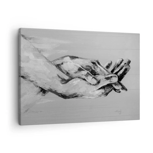 Lærredstryk - Billede på lærred - En sort-hvid komposition af to foldede hænder på en lys baggrund. - 70x50cm - Begyndelsen ... - Moderne vægdekoration til stue og soveværelse ARTTOR