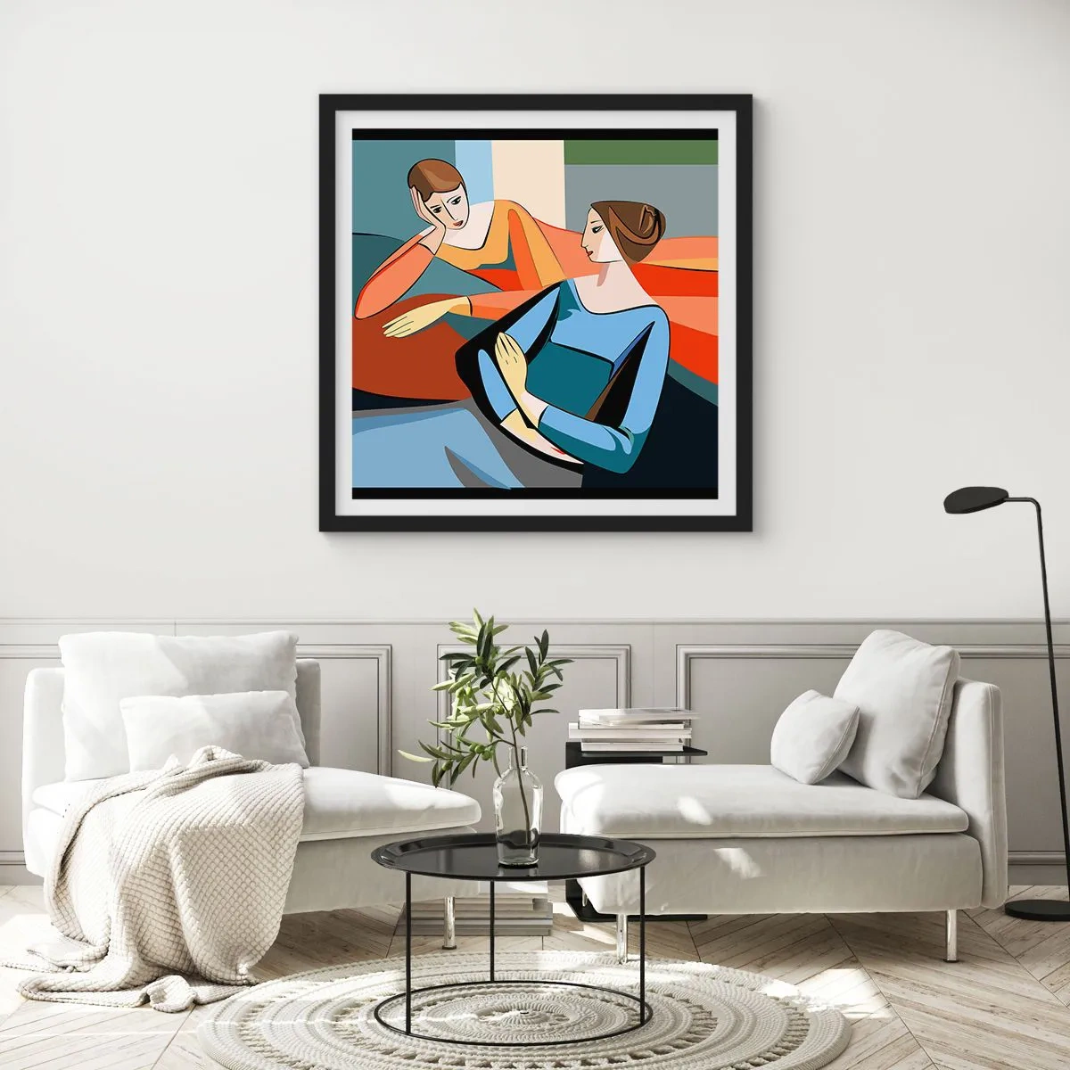 Plakat i sort ramme - Et øjeblik af fortrolighed - 30x30 cm