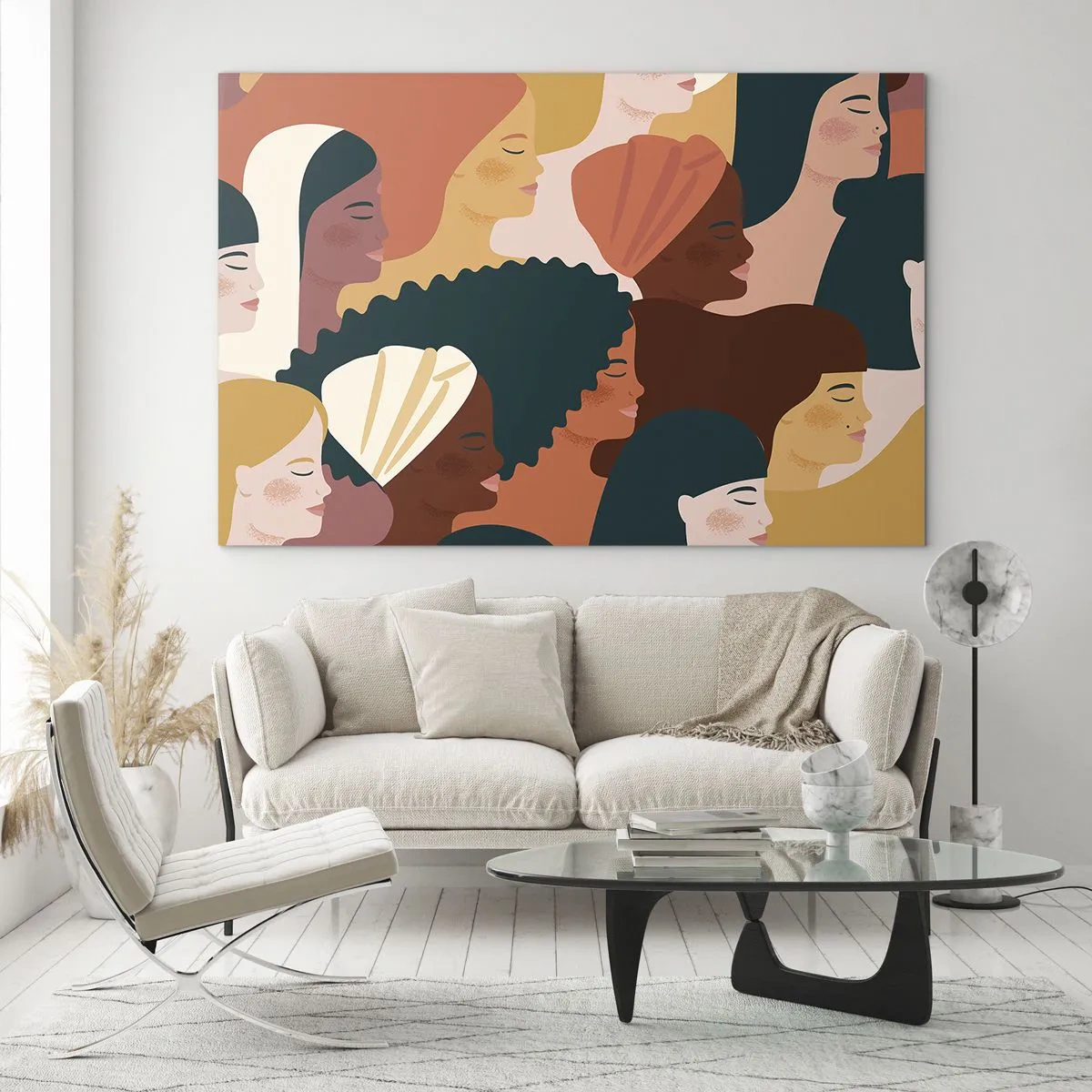 Billede på glas - Stilfuld illustration af forskellige kvindelige silhuetter - 70x50cm - Kun kvindelighed - Moderne vægdekoration til stue og soveværelse ARTTOR