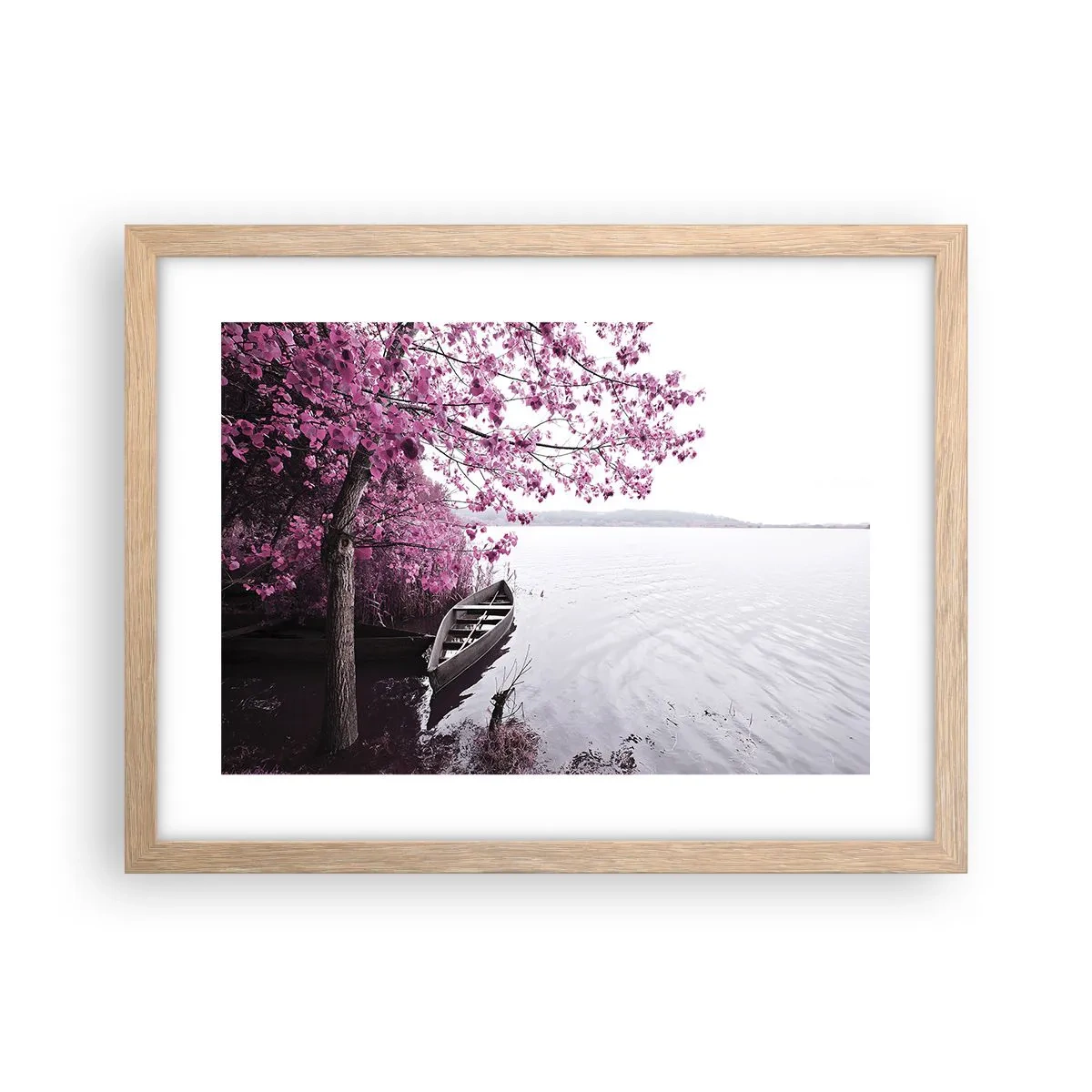 Plakat i ramme af lyst egetræ - I lyserød stilhed - 40x30 cm