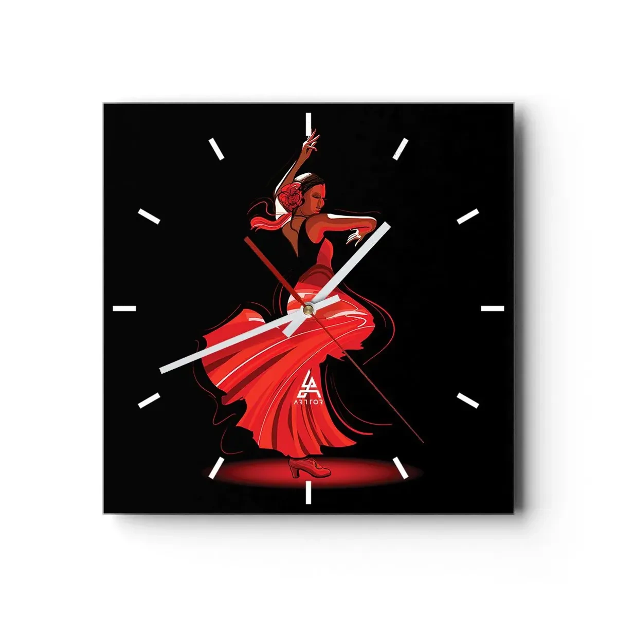 Vægur, Uret - Flamencoens brændende ånd - 40x40 cm