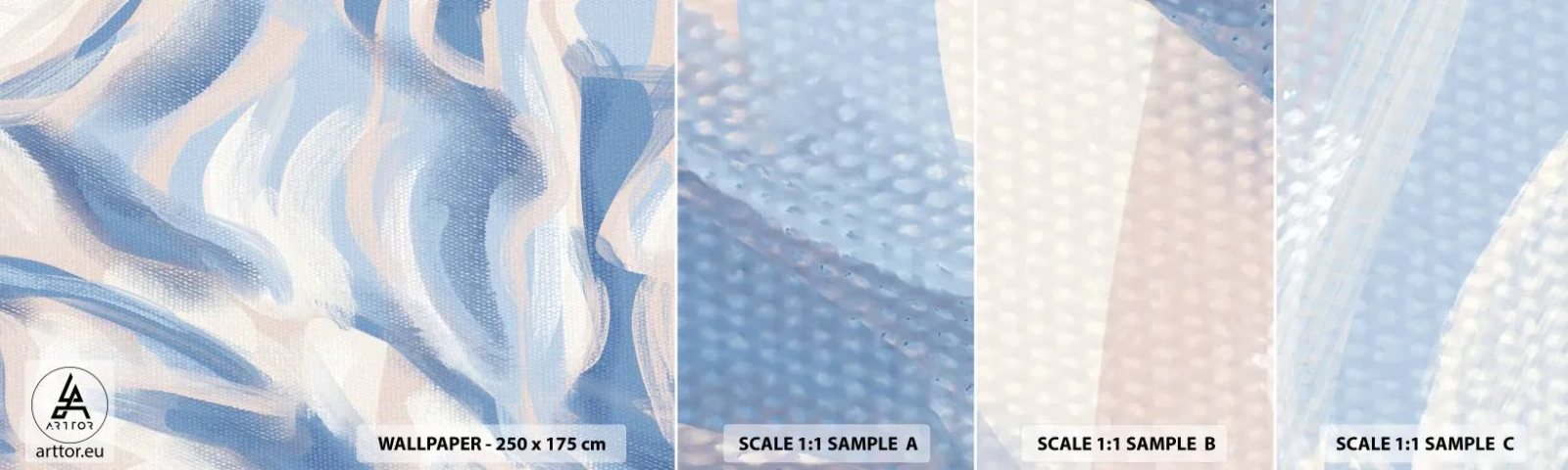 Fototapet Prøve Standard Eco - Blå krusninger - Pastel, Minimalisme, Stykke - 100x30 cm