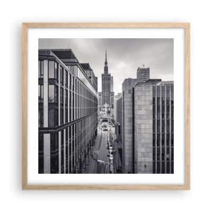 Plakat i ramme af lyst egetræ - Warszawa dalen - 50x50 cm