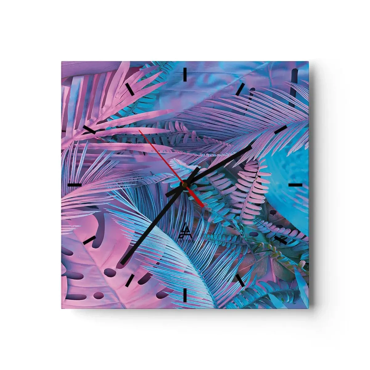 Vægur, Uret - Troperne i lyserød og blå - 30x30 cm