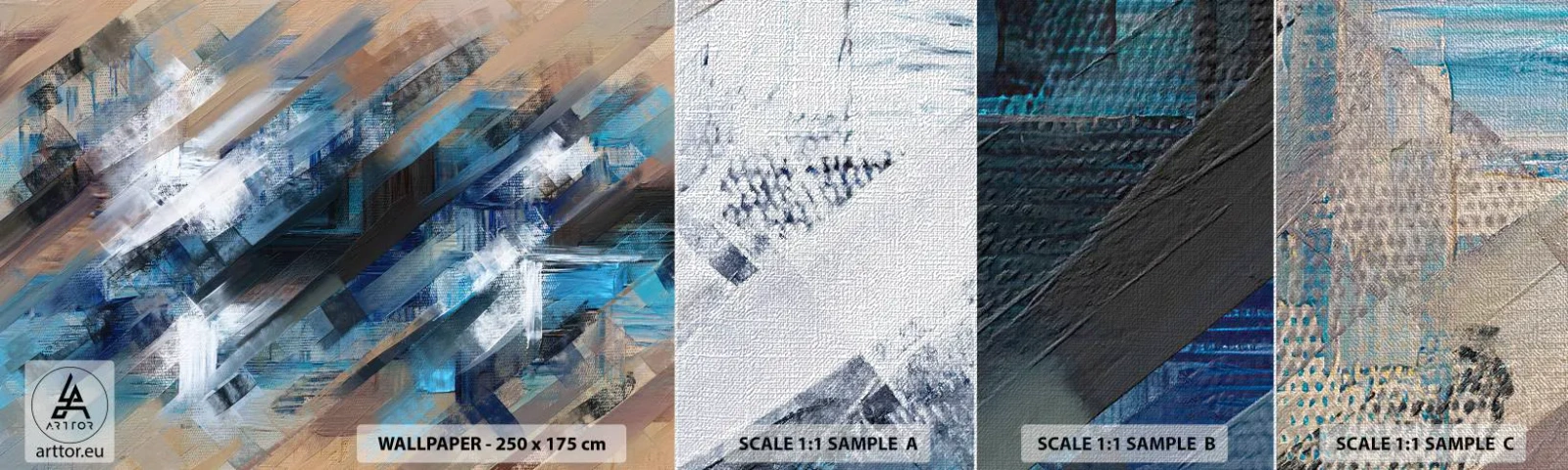 Prøve Fototapet Premium Canvas - På en blå skråning - Stykke, Abstraktion, Maling - 100x30 cm