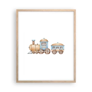 Plakat i ramme af lyst egetræ - Stående på stationen... - 40x50 cm