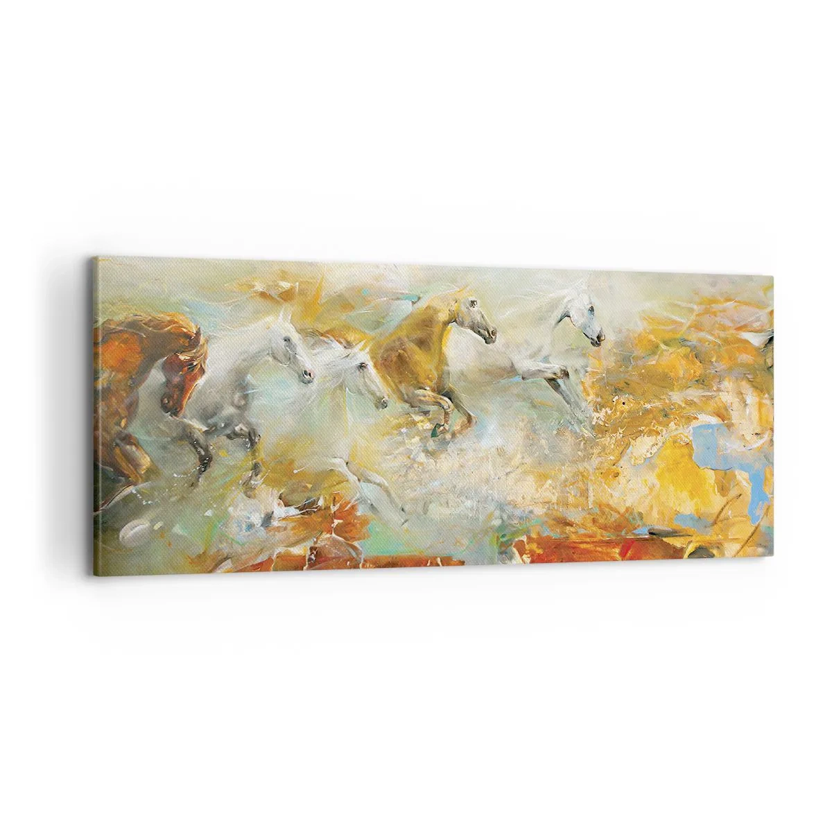 Lærredstryk - Billede på lærred - Galopperer gennem lyset - 100x40 cm