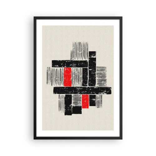 Plakat i sort ramme - Geometrisk abstraktion i sort, rød og beige - 50x70cm - Rødt og sort - Moderne vægdekoration til stue og soveværelse ARTTOR