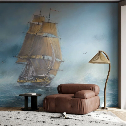 Fototapet Premium Canvas - Bølgende gennem bølgerne - Hav, Skib, Nautisk - 500x350 cm