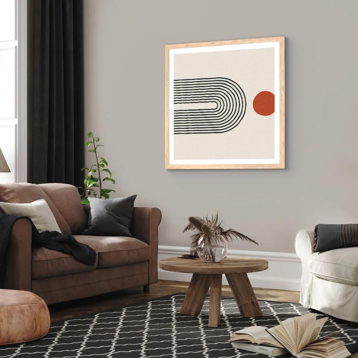 Plakat i ramme af lyst egetræ - Magnetisme af former og farver - 30x30 cm