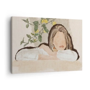 Lærredstryk - Billede på lærred - Figuren af en kvinde på baggrund af et citrontræ - 70x50cm - Sydstaternes skønhed - Moderne vægdekoration til stue og soveværelse ARTTOR