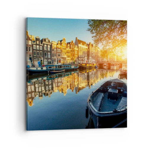 Lærredstryk - Billede på lærred - Morgen i Amsterdam - 70x70 cm