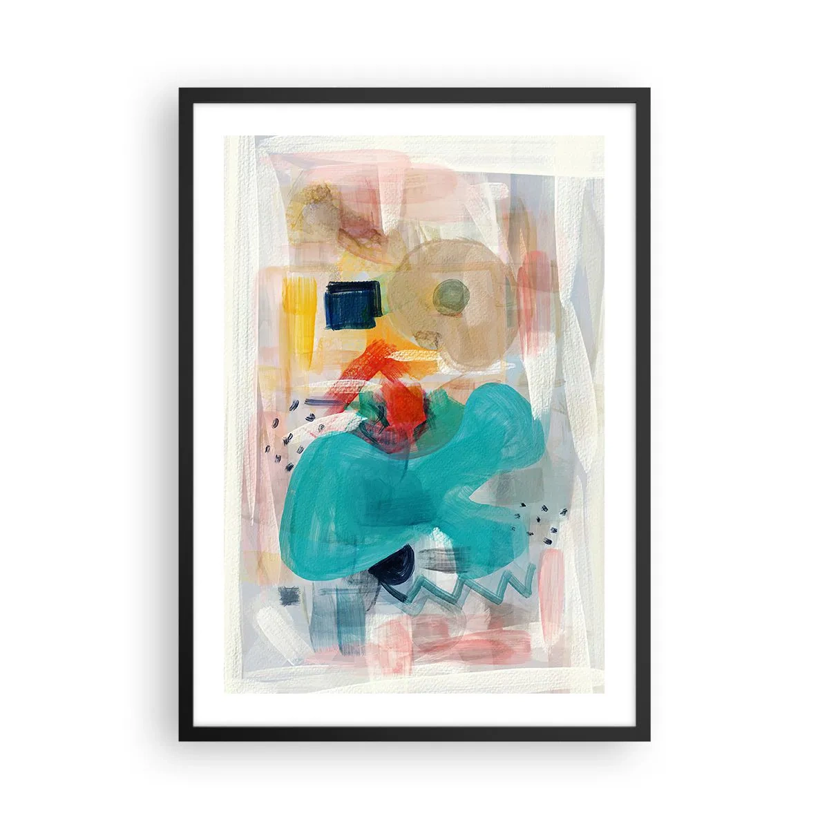 Plakat i sort ramme - Farverig abstraktion med dynamiske former - 50x70cm - Et farverigt spil - Moderne vægdekoration til stue og soveværelse ARTTOR