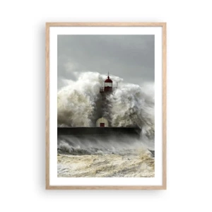 Plakat i ramme af lyst egetræ - Havets vrede - 50x70 cm