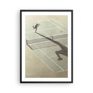 Plakat i sort ramme - En tennisspiller, der serverer på banen - 50x70cm - Overvind dig selv - Moderne vægdekoration til stue og soveværelse ARTTOR