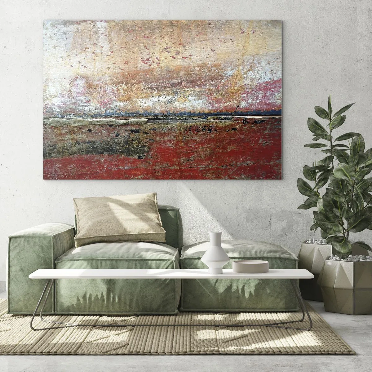 Billede på glas - Abstrakt tekstur i nuancer af rød og okker - 70x50cm - Måske er det havet - Moderne vægdekoration til stue og soveværelse ARTTOR