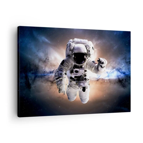 Lærredstryk - Billede på lærred - Astronaut i rummet - 70x50cm - Hilsner fra det ydre rum - Moderne vægdekoration til stue og soveværelse ARTTOR
