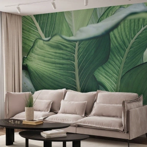 Fototapet Premium Sand - Livet er intenst grønt - Blade, Eksotisk, Botanisk - 100x70 cm