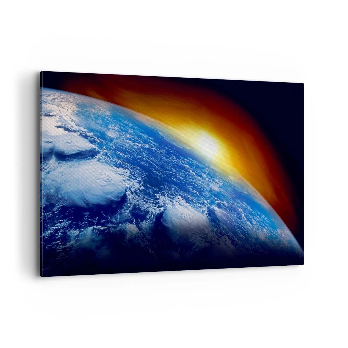 Lærredstryk - Billede på lærred - Solopgang over den blå planet - 100x70 cm