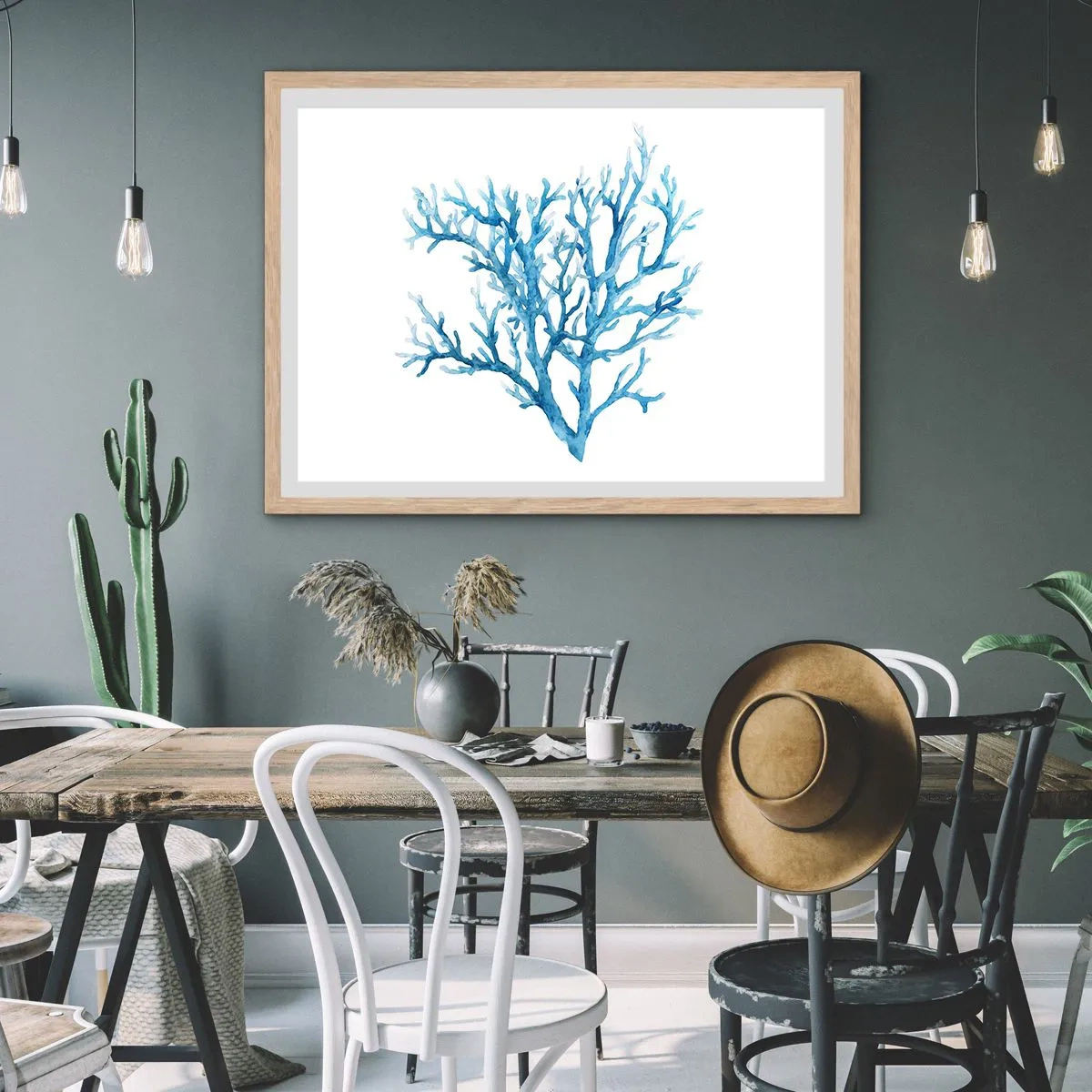 Plakat i ramme af lyst egetræ - Marint filigran - 91x61 cm