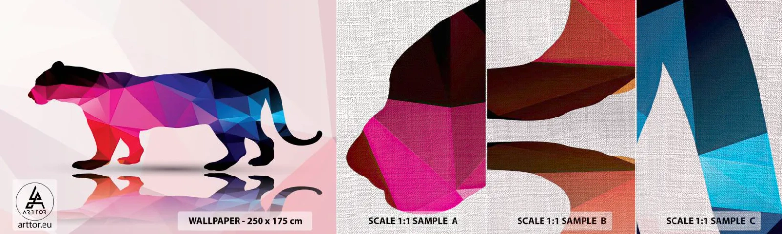 Prøve Fototapet Premium Canvas - Diamant panter - Dyr, Panter, Geometrisk figur - 100x30 cm