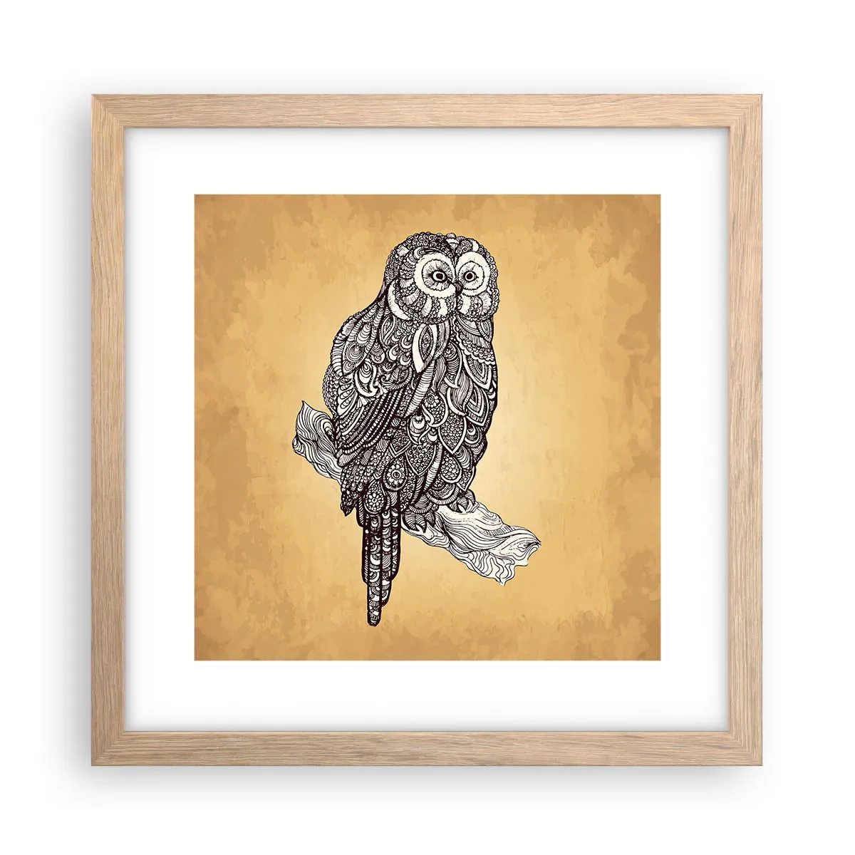 Plakat i ramme af lyst egetræ - Indviklede ornamenter af visdom - 30x30 cm
