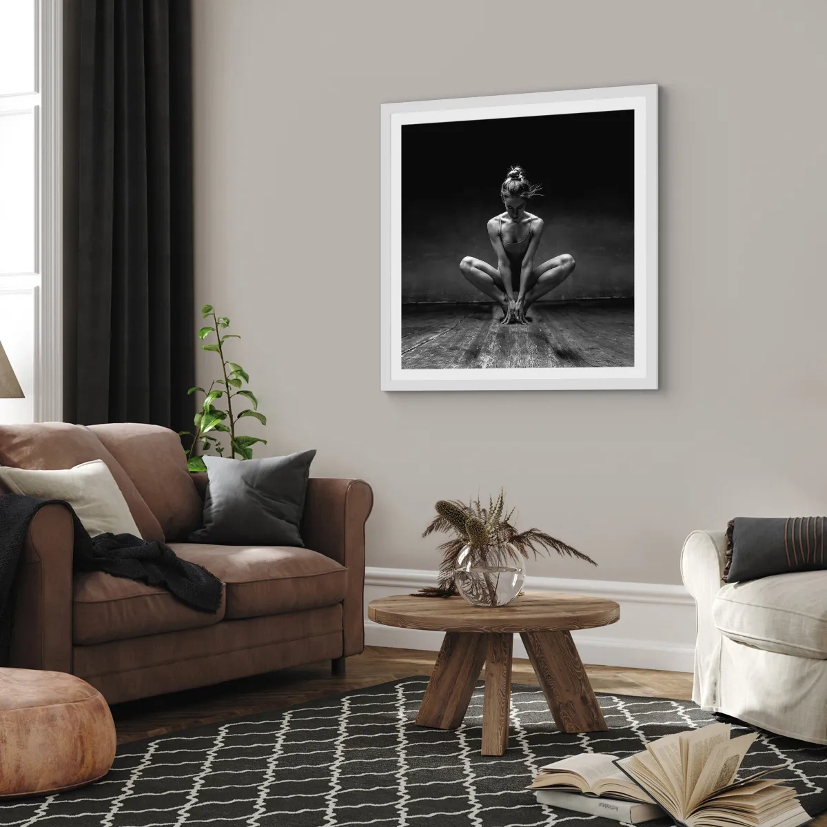 Plakat i hvid ramme - Fokuseret danseenergi - 40x40 cm