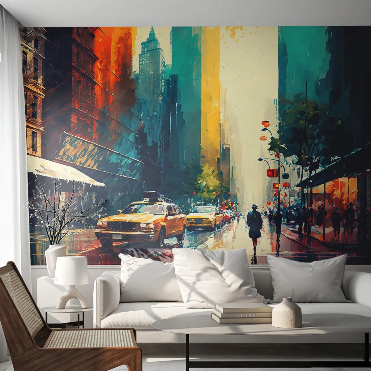 Fototapet Selvklæbende Deluxe Sticker - New York - her er selv regnen farverig - Stykke, Landskab, By - 100x70 cm