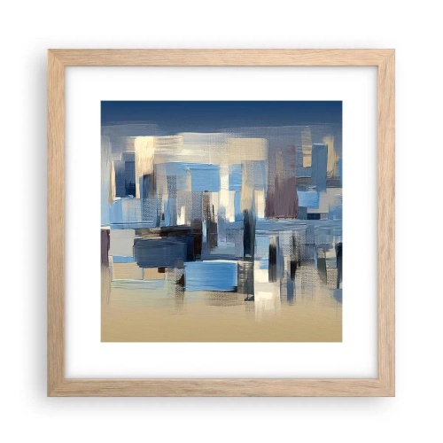 Plakat i ramme af lyst egetræ - Blå konstruktion - 30x30 cm