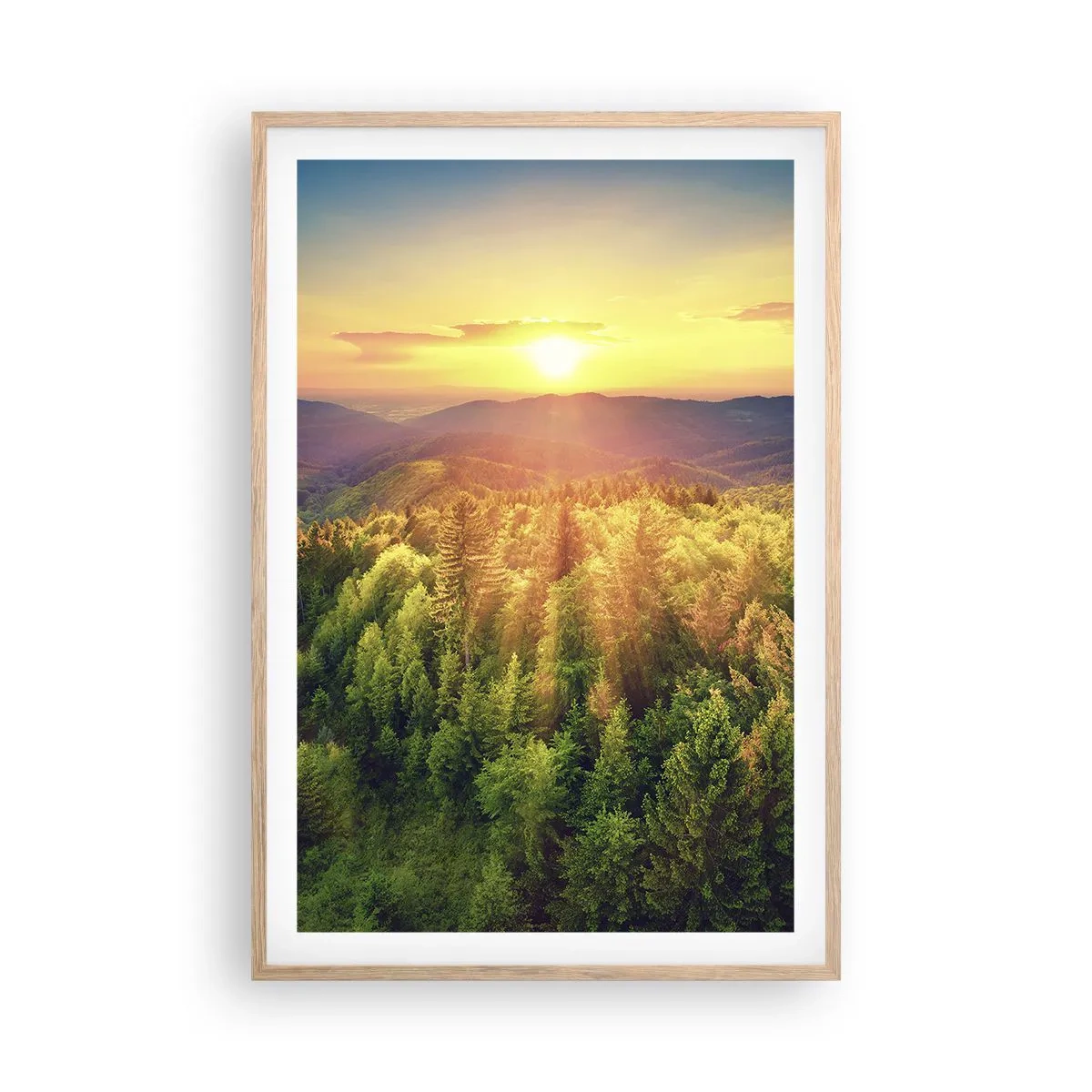 Plakat i ramme af lyst egetræ - Toppe og bjergtoppe - 61x91 cm