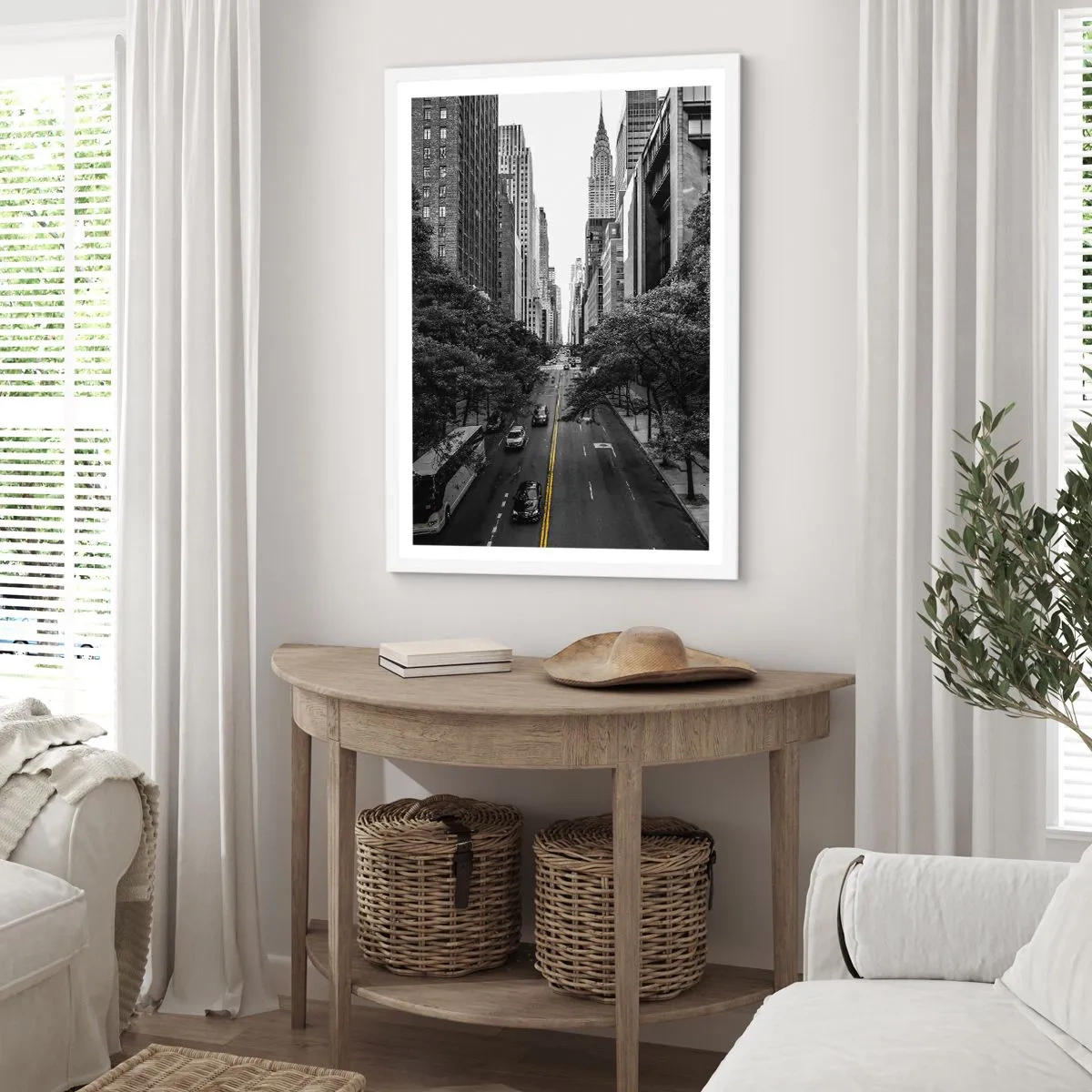 Plakat i hvid ramme - New York morgen - 70x100 cm